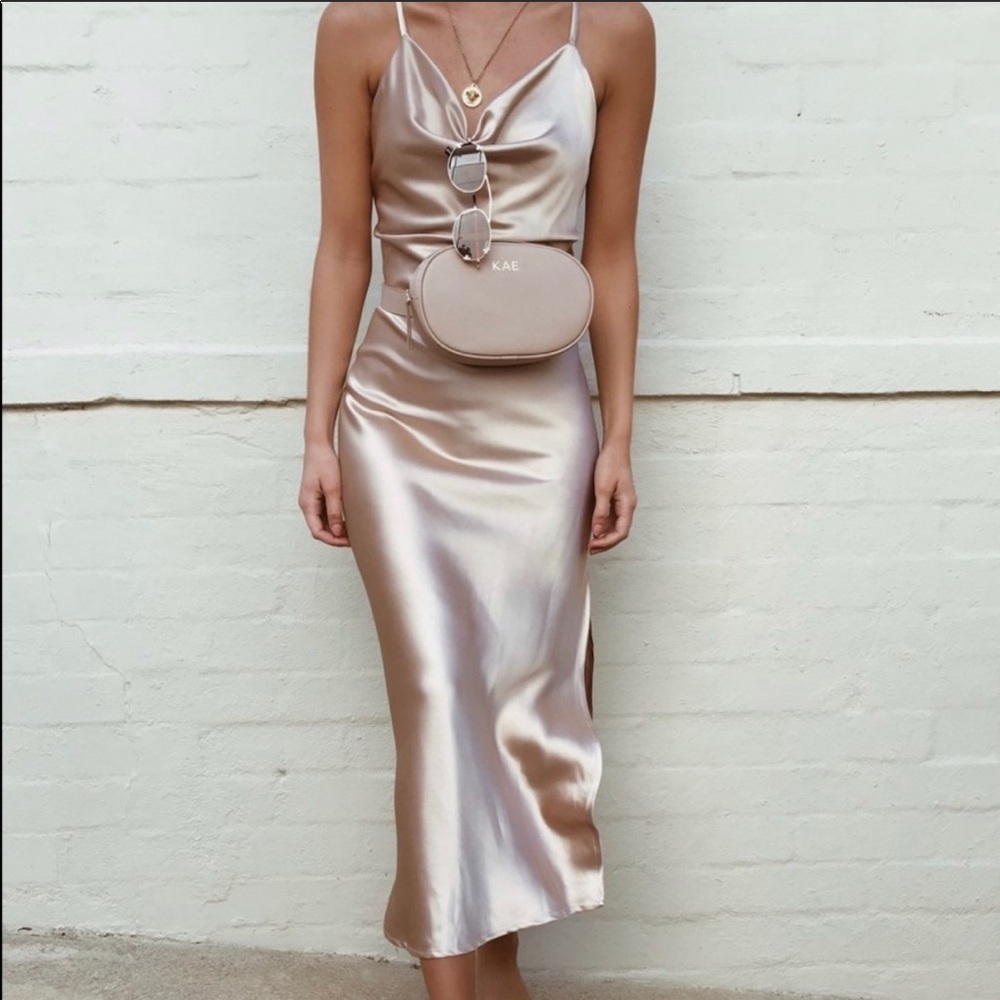 Satin champagne midi dress